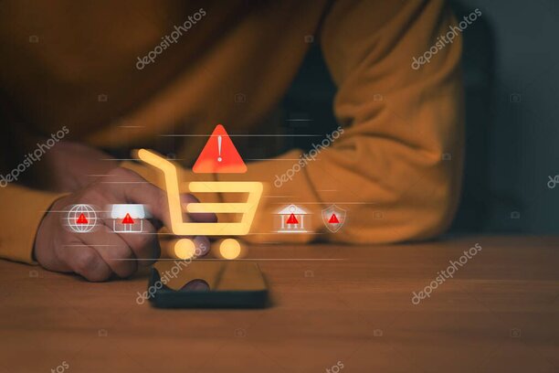 E-commerce con avvisi di sicurezza sullo schermo