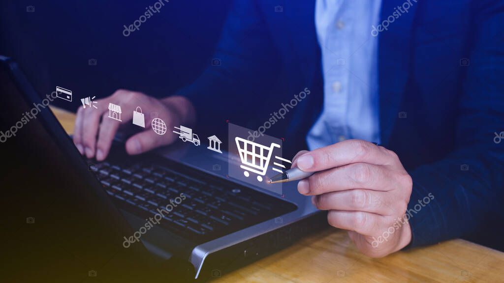 Homepage di un e-commerce con carrello e icone di sicurezza